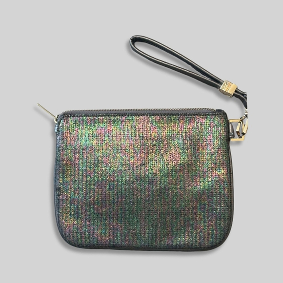 Kendra Scott Metallic Woven Wristlet Detachable Strap Purse Dark Iridescent OS - Picture 2 of 15